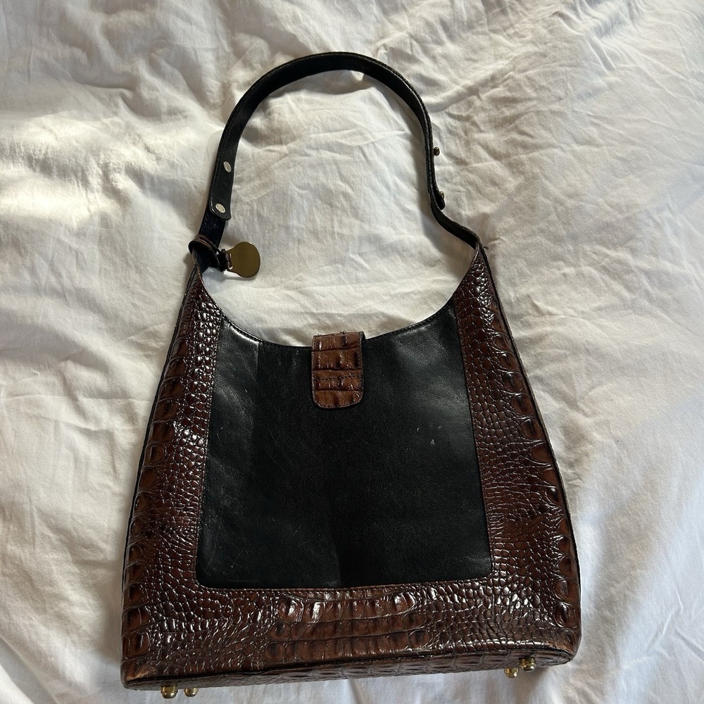 Brahmin Kendall Tuscan Shoulder Bag Vintage Handbag Brown Black Croco Leather